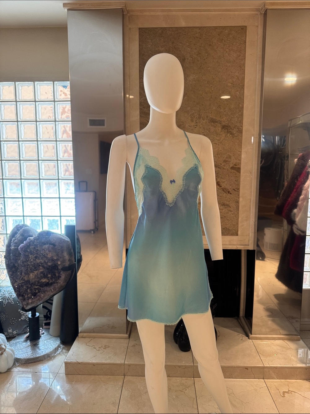 Victorias Secret Aqua Ombré Lace Slip